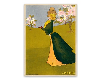 Victorian Spring Art Nouveau Poster: Vintage Style Reproduction