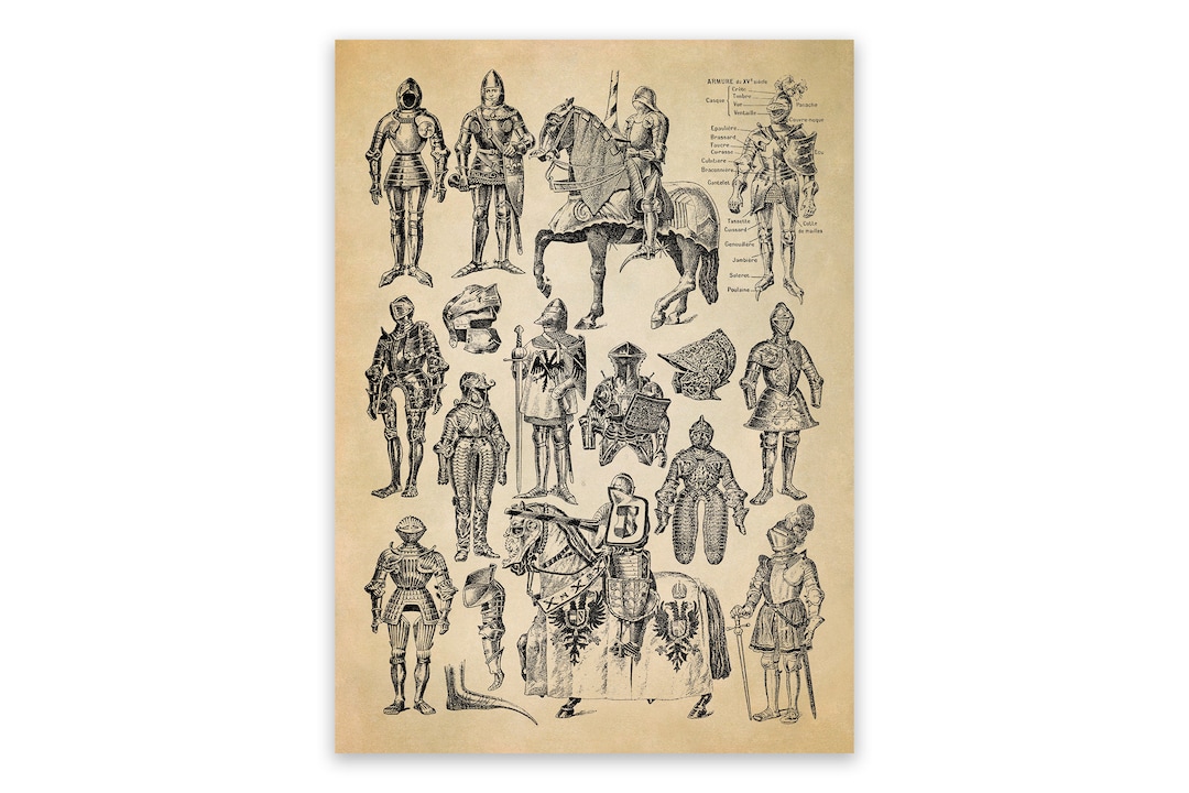 Medieval Knight Armor Styles Chart: Vintage Reproduction Print, AM118 ...
