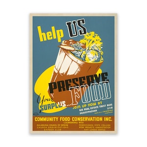 Preserve Food War Time WPA Poster, Mid Century Kitchen Home Art Decor, Vintage Style Reproduction Print