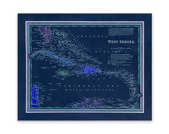 Old Map of The Caribbean West Indies, Vintage Style Print Circa 1800s