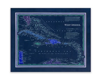 Vintage Caribbean Map Print: 19th Century West Indies Cartography
