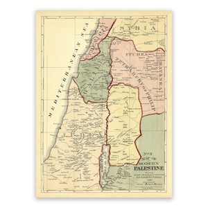 Old Map of Palestine, 19th Century Holy Land Poster, Vintage Style Print Circa 1800s