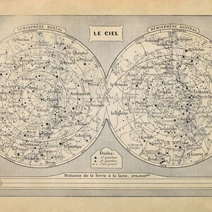 Zodiac Constellations Poster, Old Star Chart Astronomy Print, AM04 Vintage