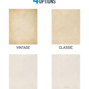May include: Four different paper texture options for a printable design. The options are Vintage, Classic, Timeless, and Timeless with Text.