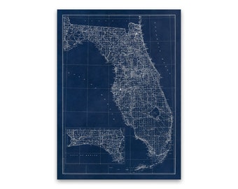 Florida State Map, Vintage Style Print Circa 1900s
