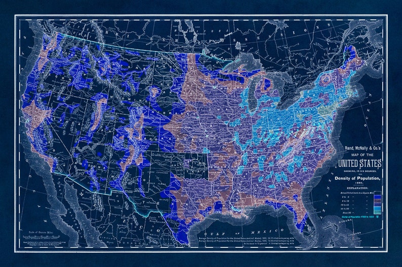 America Demographics Vintage Style Map Print 3 Color Options USA Population Map Print United States Map Poster