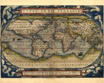 Ancient Map of the World, 16th Century Home Decor, Vintage