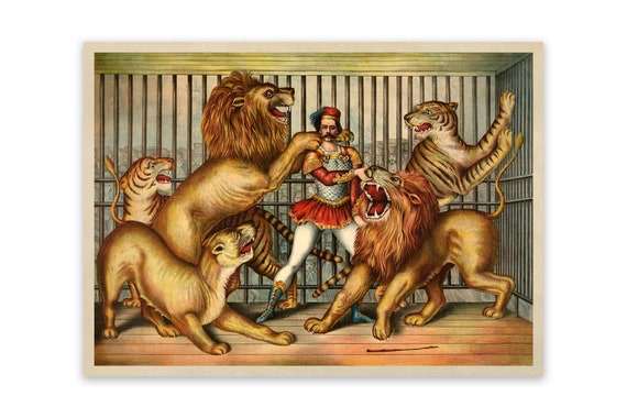 Cartel de domador de leones de circo antiguo impresión de - Etsy México