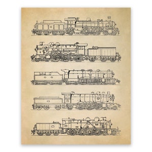 Old Locomotive Style Print, Steam Engine Train Types Poster, Vintage Style Railroad Illustration, AM101