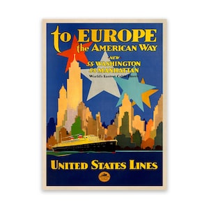 Old Cruise Ship Travel Poster, Vintage Style 1900s Rustic Reproduction Print, Retro Wall Art Decor