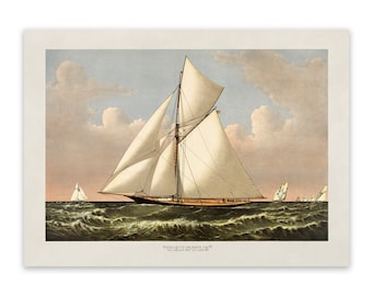 Old Yacht Sailboat Illustration, Nautical Sailing Wall art, Premium Vintage Style Reproduction Print