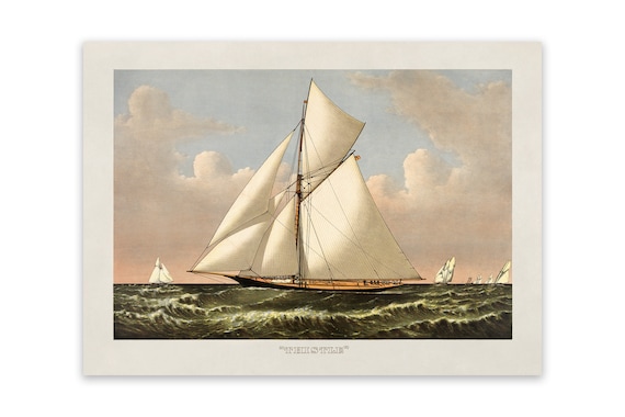 Old Yacht Sailboat Illustration, Nautical Sailing Wall Art, Premium Vintage  Style Reproduction Print 