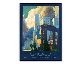 Chicago Illinois Travel Poster, Premium Vintage Style Reproduction Print