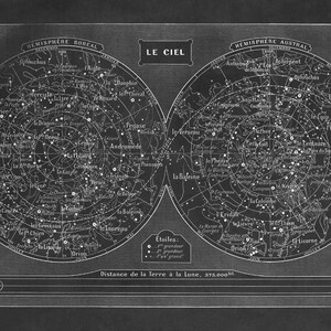 Zodiac Constellations Poster, Old Star Chart Astronomy Print, AM04 Charcoal