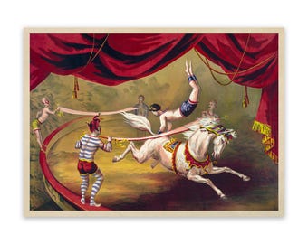 Póster de espectáculo de caballos de circo, arte mural con temática de animales de circo antiguos, impresión de reproducción de estilo vintage de primera calidad