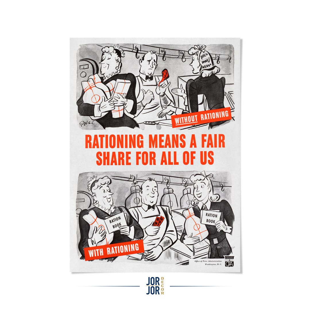 Food Rationing Patriotic Wartime Poster, Vintage Style 1940s Print ...