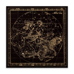 Art du signe du zodiaque Capricorne et Verseau, ancienne carte d'astronomie russe, illustration de la constellation, impression de style vintage, plusieurs options de taille