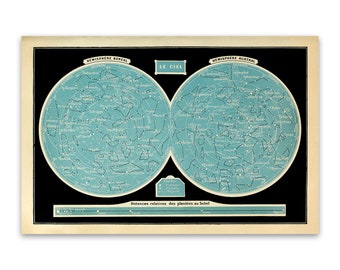 Zodiac Constellations Poster Old Star Chart Astronomy Print, AM03