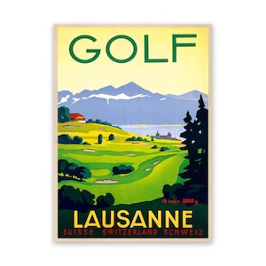 Lausanne Switzerland Travel Poster, Vintage Style 1900s Golf Reproduction Print, Retro Wall Art Decor