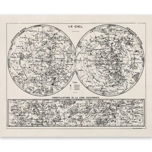 Zodiac Constellations Poster, Old Star Chart Astronomy Print, Scientific Illustration Art, 3 Color Options, AM42