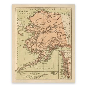 Old Alaska State Map, Vintage Style Print Circa 1800s