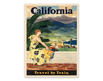 California Travel Poster, Premium Vintage Style Reproduction Print