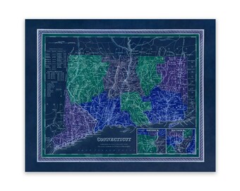 Old Connecticut State Map, Vintage Style Print Circa 1800s