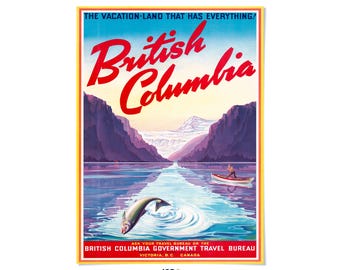 British Columbia Travel Poster: Vintage Style Mid Century Canadian Art Print