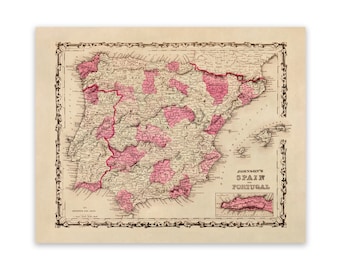 Antique Map of Spain, Vintage Style Print Circa 1800s