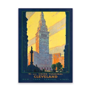 Póster de viaje de la estación de tren de Cleveland, Ohio, impresión de reproducción rústica de estilo vintage de la década de 1900, decoración de arte de pared retro
