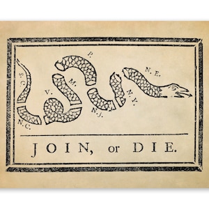 Join Or Die Flag Poster, Patriotic Revolutionary War Artwork, Premium Vintage Style Reproduction Print