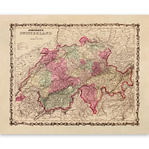 Antique Map of Switzerland, 19th Century Cartography Decor, Vintage Style Print Circa 1800s