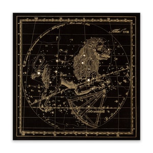 Leo Zodiac Sign Art, Old Russian Astronomy Chart, Star Constellation Illustration, Vintage Style Print, Multiple Size Options