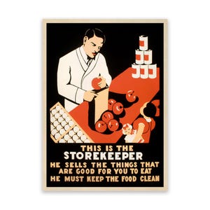 Grocery Store Food WPA Poster, Mid Century Kitchen Home Art Decor, Vintage Style Reproduction Print