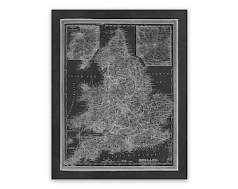 Antique Map of England, 19th Century Home Decor, Vintage Style Print Circa 1800s