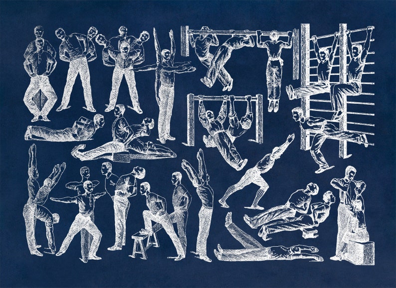 Vintage Gym Exercise Chart Print: Old Sports Fitness Art, AM126 - Etsy