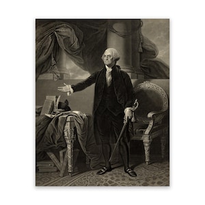 Portrait assis de George Washington, oeuvre d&#39;art murale présidentielle américaine historique, reproduction d&#39;impression premium