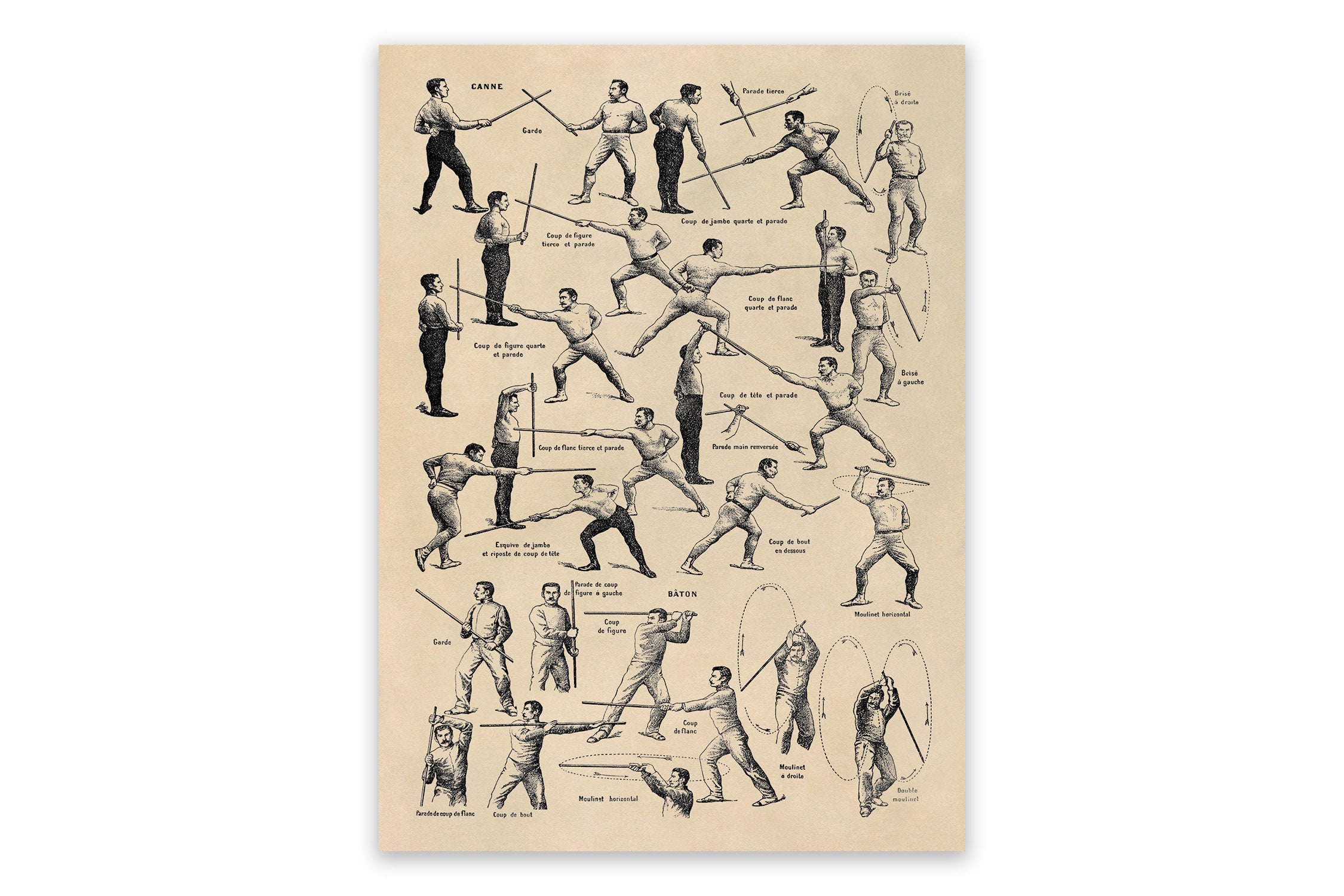 1948 Vintage Sports Poster Fencing Poster Cane Fighting Stick