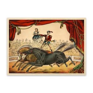 Circus Horse Rider Poster Old Circus Animal Themed Wall Art, Premium Vintage Style Reproduction Print