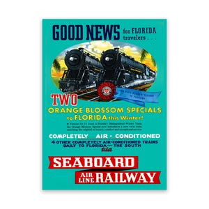 Florida Railroad Travel Poster, Vintage Style 1900s Rustic Reproduction Print, Retro Wall Art Decor