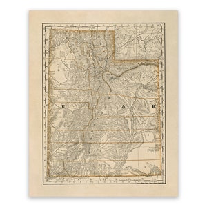 Old Map of Utah, 19th Century Cartography Decor, Vintage Style Print Circa 1800s