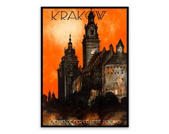 Krakow Poland Travel Poster, Premium Vintage Style Reproduction Print