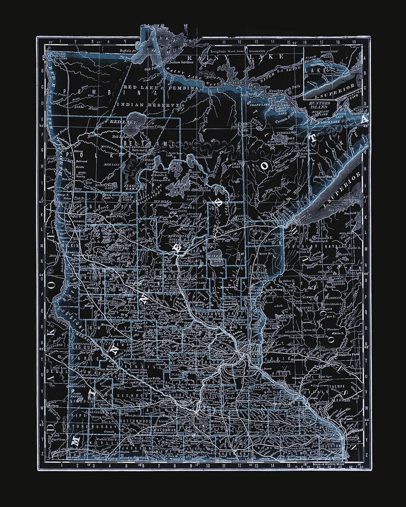 Old Minnesota Map Circa 1878 MN 1800s Antique Vintage Art Etsy