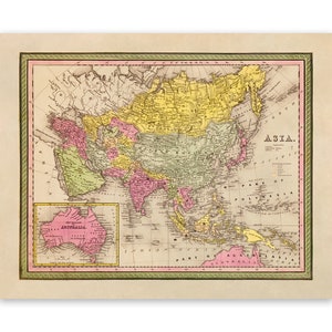 Vintage Asia Pacific Map Print: Circa 1849, Asian Continent Cartography Art