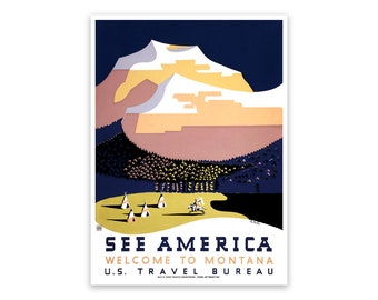 See America Montana WPA Travel Poster, Premium Vintage Style Reproduction Print