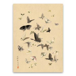 Old Japanese Butterflies and Moths Illustration, Premium Vintage Ukiyo-e Reproduction Print, JA2