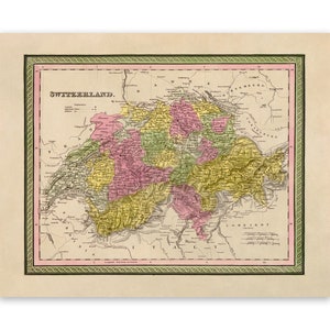 Old Map of Switzerland, 19th Century Swiss Cartography, Vintage Style Print Circa 1800s