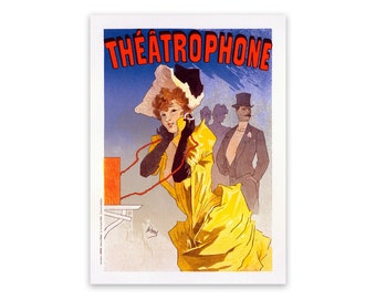 French Theatrophone Advertising Poster By Jules Cheret, Belle Époque Artwork, Vintage Style Art Nouveau Print