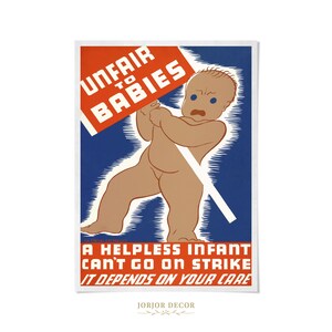 Unfair to Babies Print, 1936 WPA Infant Care Poster, Vintage Nursery Wall Art