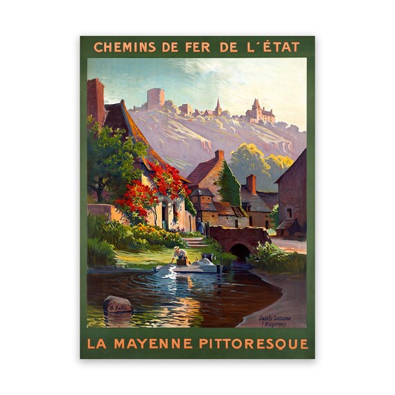 France Travel Poster: Mayenne Monastery Town, Vintage Style Print